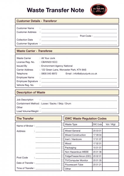 Waste Consignment Note Template